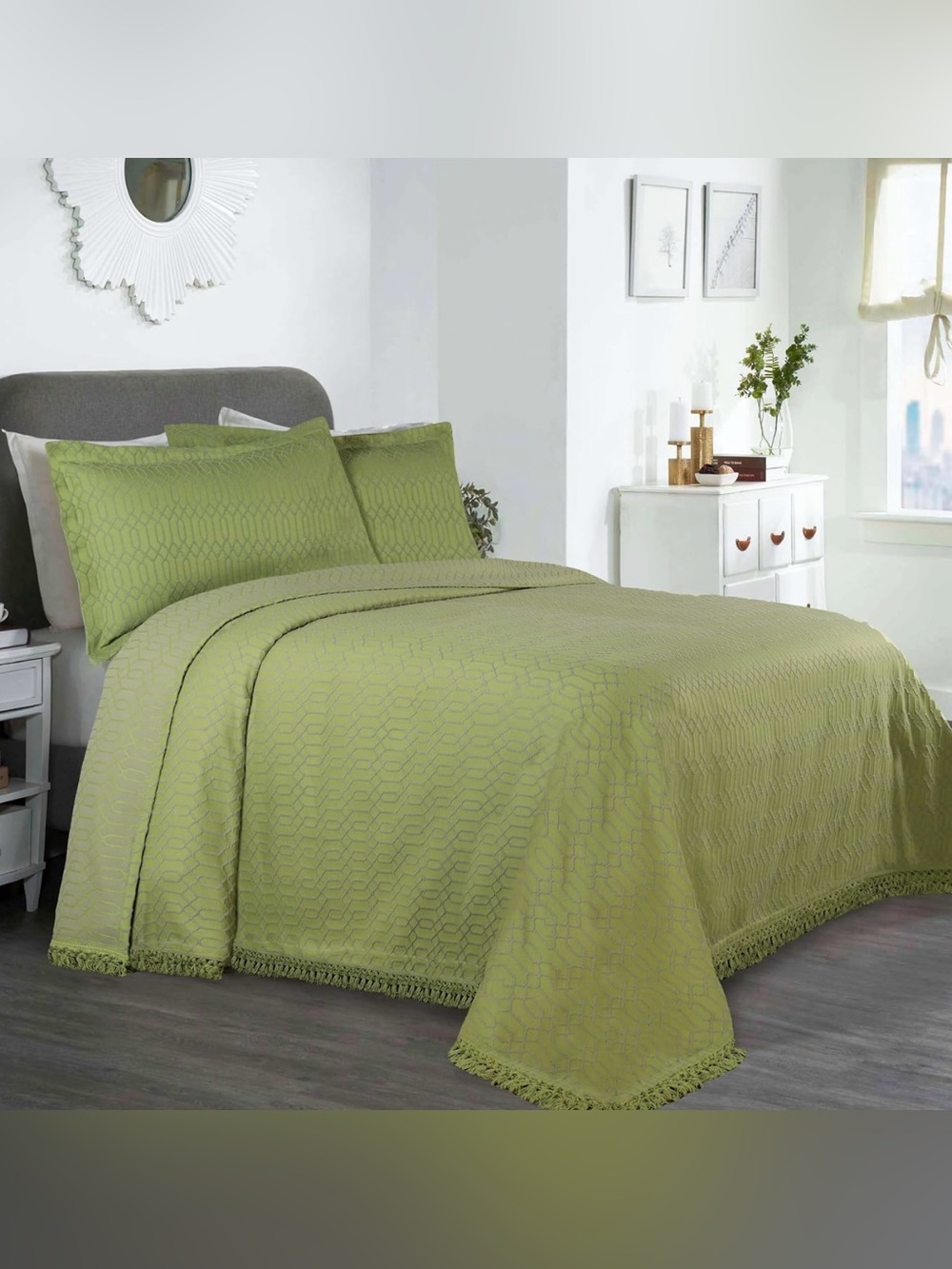 Superior Remi Cotton Blend 3 Piece Bedspread Set, 2 Pillow Shams, Medium Weight